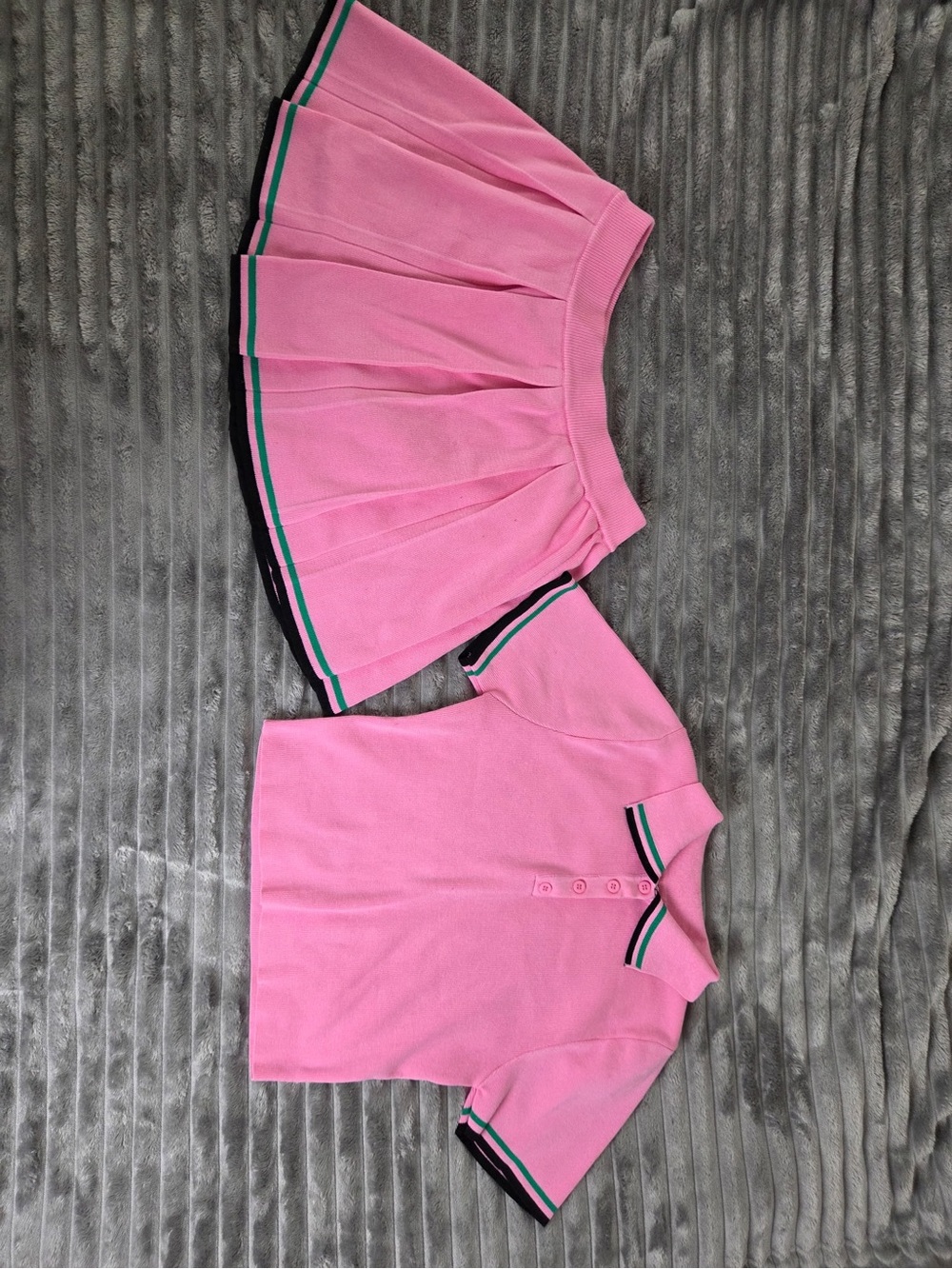 Rainbow Pink Polo Top & Pleated Skort with Black and Green Trim